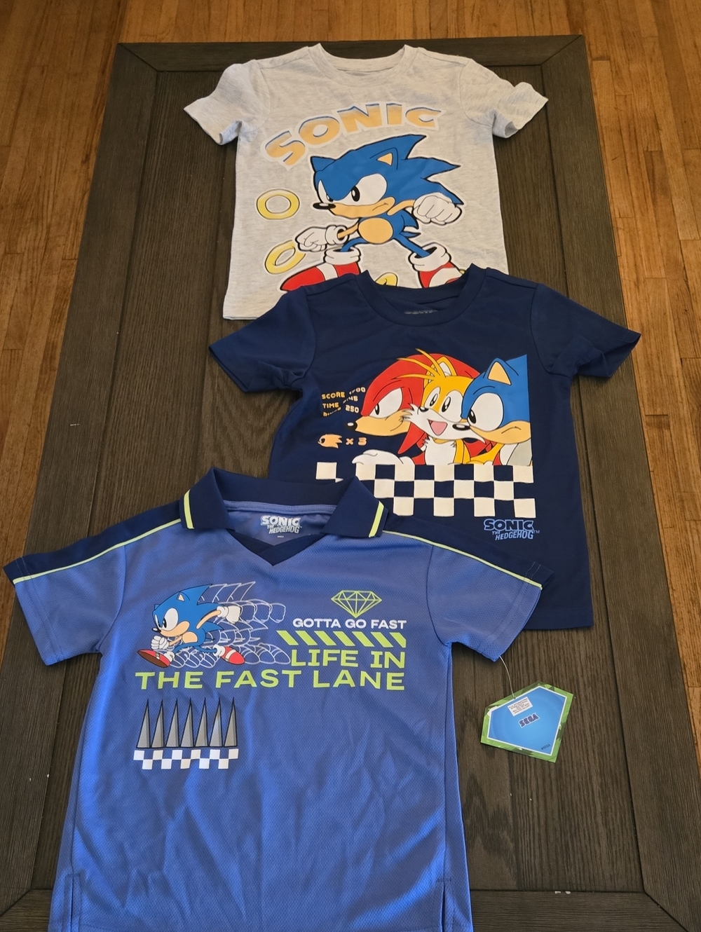 Kids Sonic Graphic Tee Bundle — Light Gray, Navy, Blue With Collar.